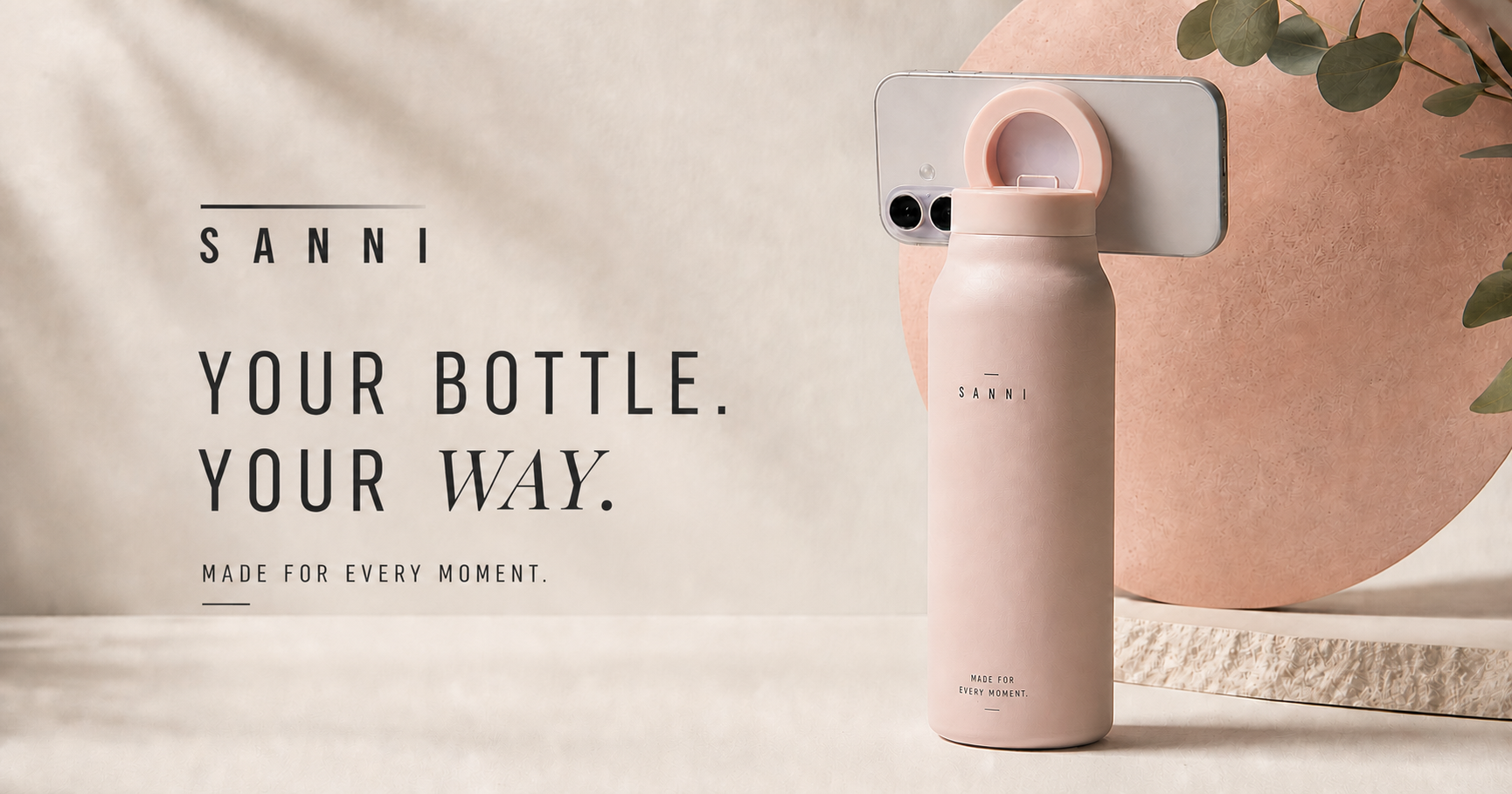 Pink SANNI magnetic bottle campaign